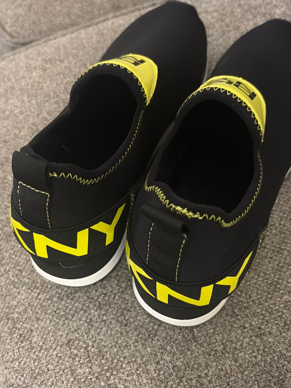 DKNY Black Slip-On Sneakers with Neon Yellow Accents new no box - Picture 4 of 7